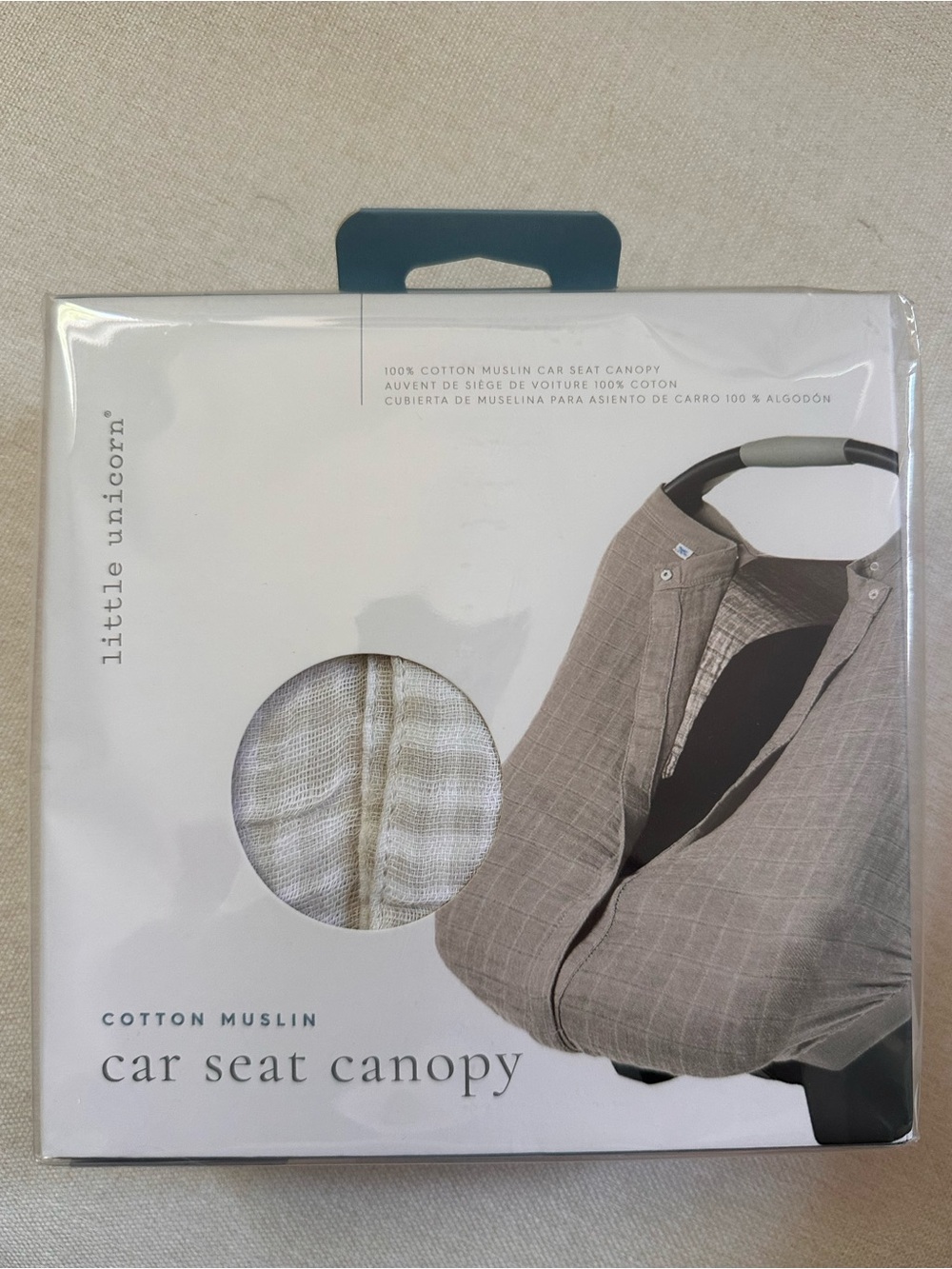 Little unicorn car seat canopy NWT cotton muslin gingham print
